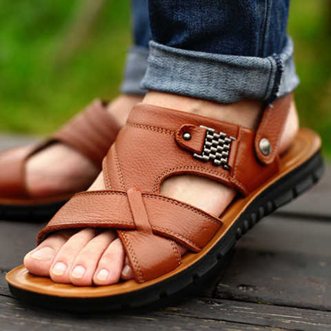 Big Size 48 Men Genuine Leather Sandals Summer Classic Men Shoes Slippers Soft Sandals Men Roman Comfortable Walking Footwear ► Photo 1/6