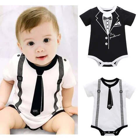 Newborn Baby Clothing Summer Gentleman Rompers 0-12M Infnat Boys Cotton Jumpsuit Male Bebe Body Clothes Tie Print Short Sleeve ► Photo 1/6