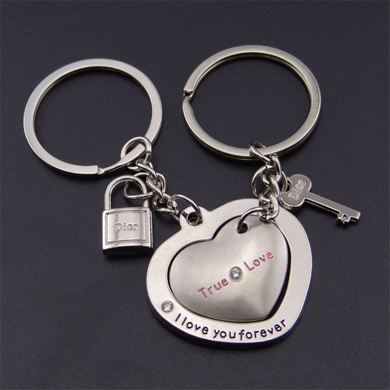 1Pair Fashion Love Heart Key Ring Keyfob Couples Romantic Keychain Lover Gift 
