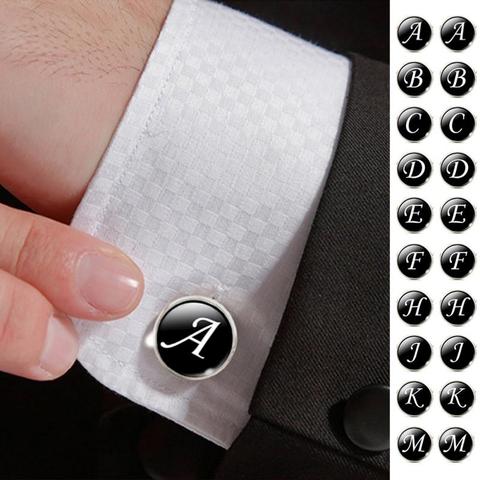 Men's Fashion A-Z Single Alphabet Cufflinks Silver Color Letter Cuff Button for Male Gentleman Shirt Wedding Cuff Links Gifts ► Photo 1/6