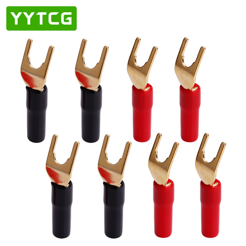 YYTCG 8PCS Gold-plated Copper Banana Plugs U/Y Type High quality Banana Connector Speaker Wire Connector With Plastic Handle Ca ► Photo 1/6