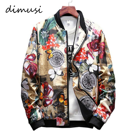 DIMUSI Mens Jackets Spring Autumn Fashion Mens Hip Hop Anorak Coats Men Stand Collar Slim Flower Bomber Jackets Clothing 5XL ► Photo 1/6