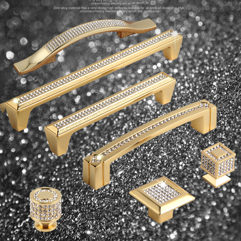 Super Luxury 24K Real Gold Czech Crystal Drawer Cabinet Knobs and Handles Door Handle Furniture Knobs Pull Handles ,Not Fade ► Photo 1/5