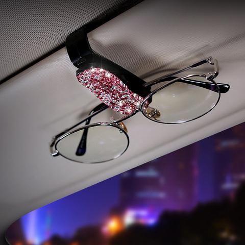 1X Car Vehicle Sun Visor Sunglasses Eyeglasses Glasses Holder ABS Clip Credit Card Package ID Storage Bag with Diamond Hand-Made ► Photo 1/6