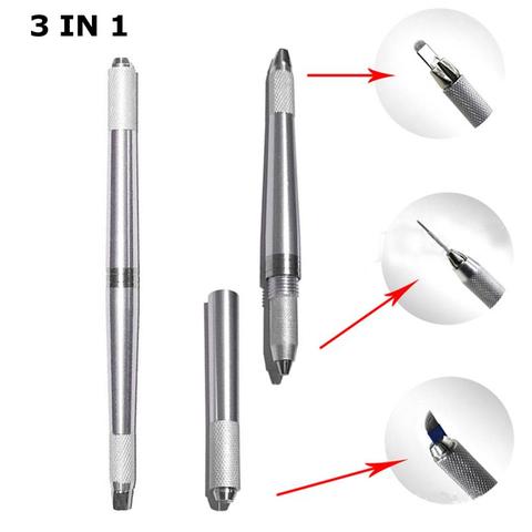 3 In 1 Professional Eyebrow Tattoo Pen Tebori Microblading Pen For Permanent Makeup Machine Silve Manual 3D Tebori Munsu Tool ► Photo 1/5