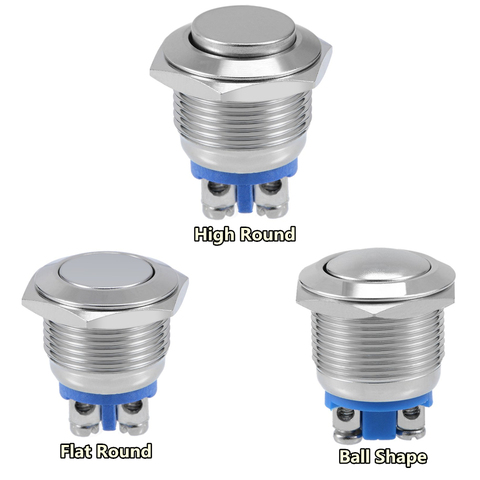 16mm Metal Push Button Switch IP67 Waterproof Nickel plated brass press button Self-reset 1NO High/Flat/Shape Round Momentary ► Photo 1/6