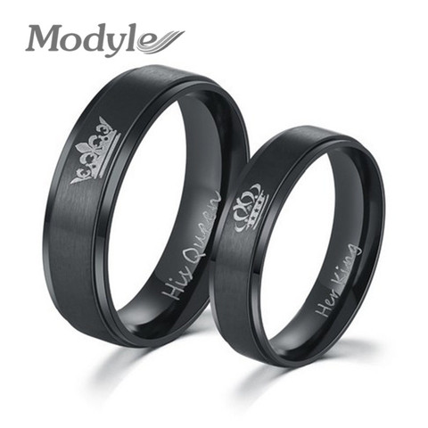 Modyle 2022 New Fashion DIY Couple Jewelry Her King and His Queen Stainless Steel Wedding Rings for Women Men ► Photo 1/6