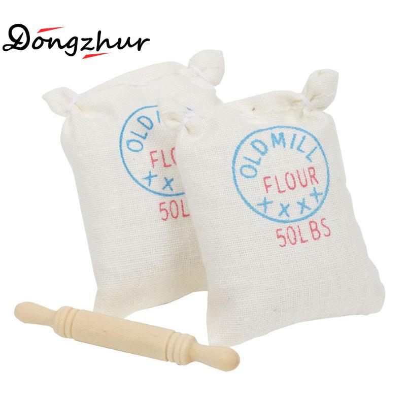Dollhouse 1:12 DIY Accessories Model Two Bags Flour And Rolling Pin Toy TO 