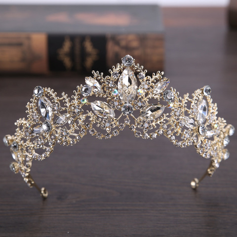 2022 New Fashion Baroque Luxury Crystal AB Bridal Crown Tiaras Light Gold Diadem Tiaras for Women Bride Wedding Hair Accessories ► Photo 1/6