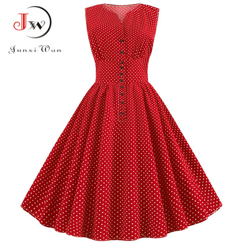 Women Red Vintage Dress Polka Dot 50S 60S Pin Rockabilly Plus Size Button A-Line Dresses Vestidos De 2022 - Price history & Review | AliExpress Seller - Tomorrow