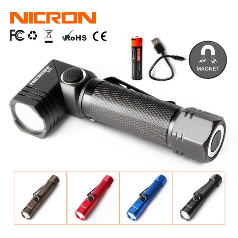 NICRON Rechargeable Twist Flashlight 4 Colors 600 Lumens Waterproof IP65 USB Charging Corner Light Mini Portable LED Torch B74 ► Photo 1/6