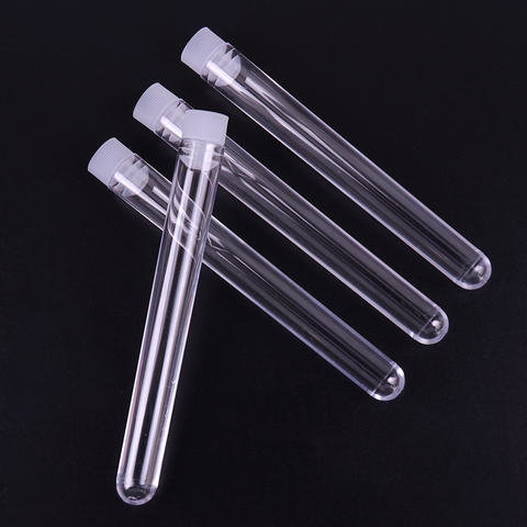 10PCS 12x100mm Lab Clear Plastic Test Tube Round Bottom Tube Vial with Cap Office Lab Experiment Supplies ► Photo 1/6