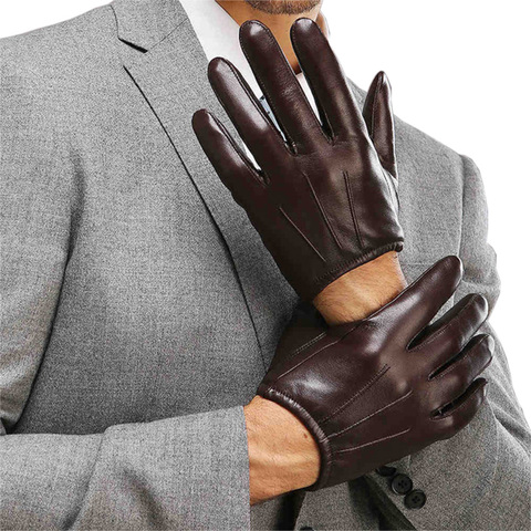 Genuine Leather Men Gloves Fashion Casual Sheepskin Glove Black Brown Five Fingers Short Style Male Driving Gloves M017PQ2 ► Photo 1/6
