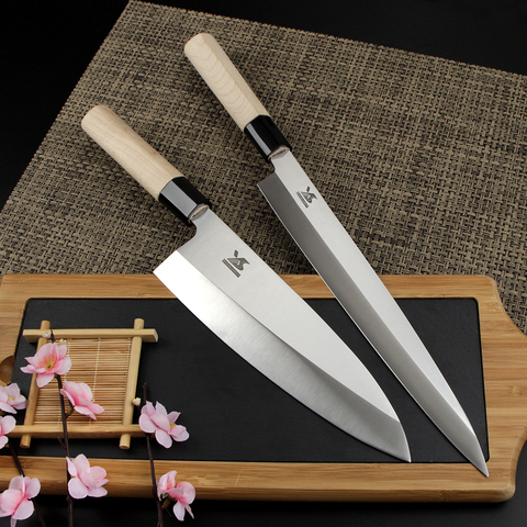 BIGSUNNY Set of 2 Pcs Sashimi Knife Set German Steel Sushi and Deba Knife Japanese Knife Set Wood Handle ► Photo 1/6