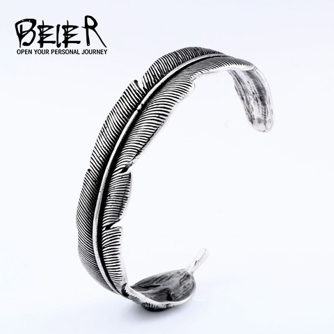 Beier 316L stainless steel Fashion design vintage feather bracelet popular men Bangles high quality jewelry LLBRG-026G ► Photo 1/6