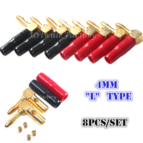 8pcs Right Angle Gold 4mm Banana Plugs Set Audio Speaker Cable Connectors Screw L Type Adapte for wire 20AWG-8AWG ► Photo 1/6