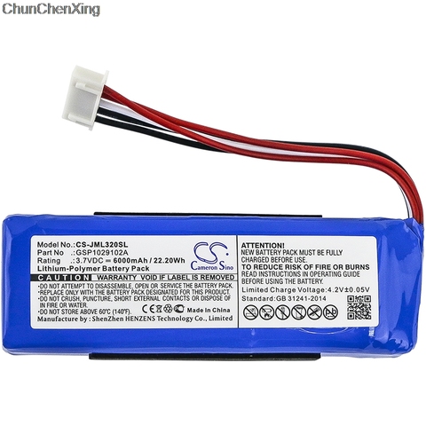 Cameron Sino 6000mAh Battery GSP1029102A for JBL Charge 3 2016, please double check the place of 2 red wires on your old battery ► Photo 1/5