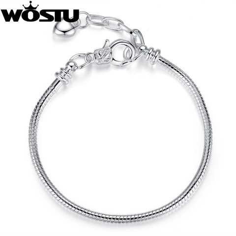 WOSTU High Quality Snake Chain Bracelet Jewelry for Women With Heart Lobster Clasp Fit Beads Charm Bracelet XCH9002 ► Photo 1/4