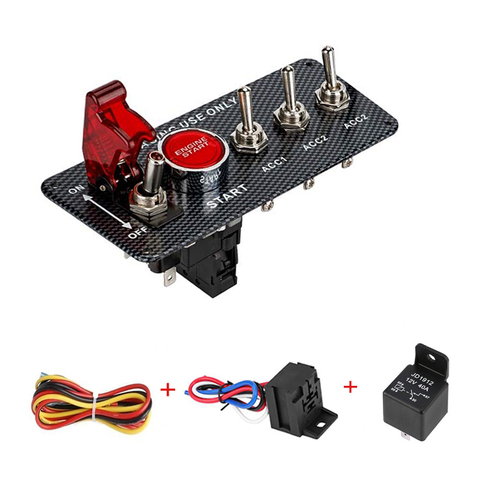 High Quality 12V LED Ignition Switch Panel for Racing Car Engine Start Push Button LED Toggle Switch Carbon Fiber QT313 ► Photo 1/6