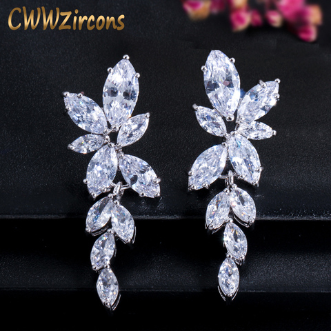 CWWZircons Marquise Cut Cluster Flower Zirconia Crystal Dangle Drop Earrings Shiny Leaf Bridal Wedding Jewelry for Women CZ438 ► Photo 1/6