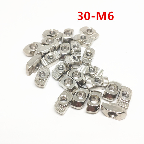 100pcs M6 T hammer nuts 30-M6 Hammer Head Fasten Nuts carbon steel nickel plated for 3030 aluminum profile Groove 8 ► Photo 1/1
