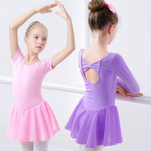 Ballet Dress Gymnastics Leotards for Girls Kids Short Sleeve Ballet Dancewear Chiffon Skirts Kids Bowknot Dance Leotards ► Photo 1/6