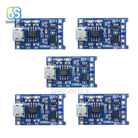 5Pcs TP4056 5V 1A Micro USB 18650 Lithium Battery Charging Board Charger Module with Protection Dual Functions ► Photo 1/6