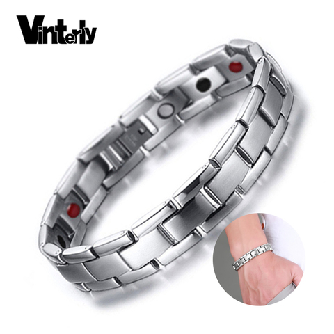 Vinterly Healing Bracelet Male Magnetic Germanium Stainless Steel Bracelets Men Hand Chain Hologram Bracelets for Men  Jewelry ► Photo 1/6