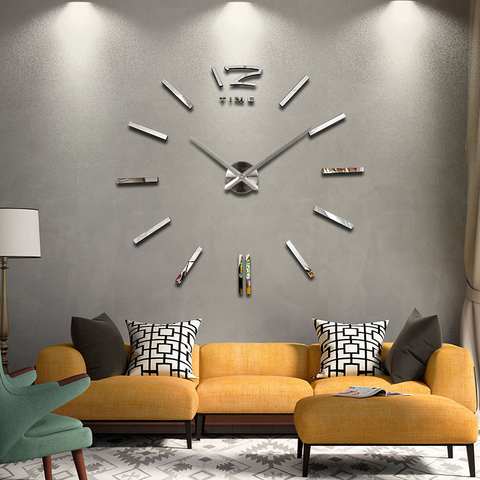 New clock clocks horloge watch Acrylic mirror Wall Stickers real  Quartz Living Room Modern 3D DIY Bell free shipping ► Photo 1/6