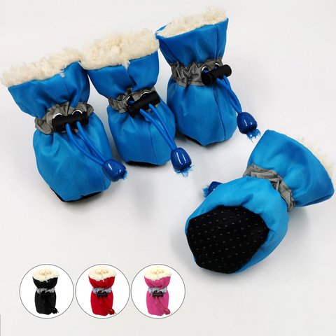 4pcs Waterproof Winter Pet Dog Shoes Anti-slip Rain Snow Boots Thick Warm Footwear For Small Cats Dogs Puppy Dog Socks Booties ► Photo 1/6