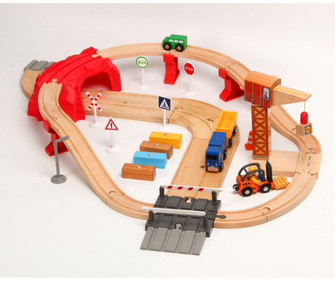 EDWONE -One Set Wood Railway Crane Train Car Slot Railway Accessories Original Toy Kids Xmas Gifts FIT  BIRO ► Photo 1/4