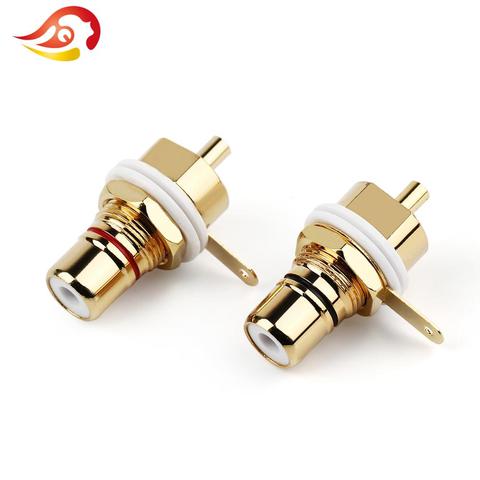 QYFANG RCA Female Socket Chassis CMC Connector Gold Plated Jack 32mm Plug AMP Audio Jack Bulkhead White Cycle Nut Solder Cup ► Photo 1/6