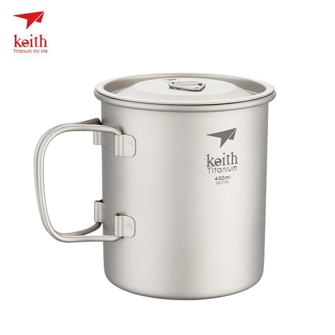 Keith Titanium Cup Titanium Water Mugs Folding Handle Single Wall Cup Outdoor Camping Travel Hiking Cups With Lid 220ml-900ml ► Photo 1/6