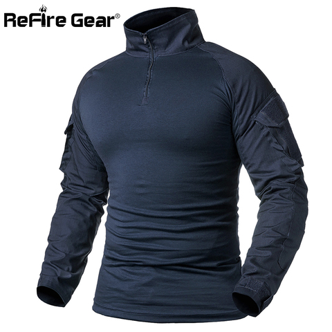 ReFire Gear Army Combat T shirt Men Long Sleeve Tactical T-Shirt Solid Cotton Military Shirt Man Navy Blue Hunt Airsoft T Shirts ► Photo 1/6