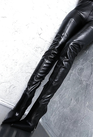 Botas mujer invierno black women shoes thigh high heel bota over the knee boots pointed toe long female motorcycle plus size47 ► Photo 1/5