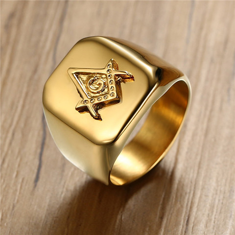 ZORCVENS 2022 New Gold Color Masonic Compass Square Mason Ring High Polished Stainless Steel Ring for Men Party Jewelry Gifts ► Photo 1/6