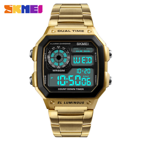 SKMEI Women's Digital Watch Sport Top Brand Luxury Electronic Wristwatch Woman Waterproof Multifunction Gold Metal Female Clock ► Photo 1/6