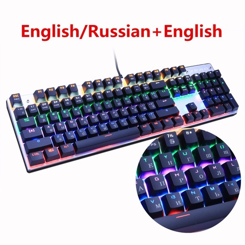 Metoo Gaming Mechanical Keyboard 87/104 Anti-ghosting Luminous Blue Red Black Switch Backlit LED wired Keyboard Russian sticker ► Photo 1/6