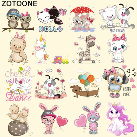 ZOTOONE Iron on Transfer Cute Animal Patches for Kids Clothes Heat Transfer Vinyl Stripe Washable Owl Cat Dog Patch Stickers DIY ► Photo 1/6