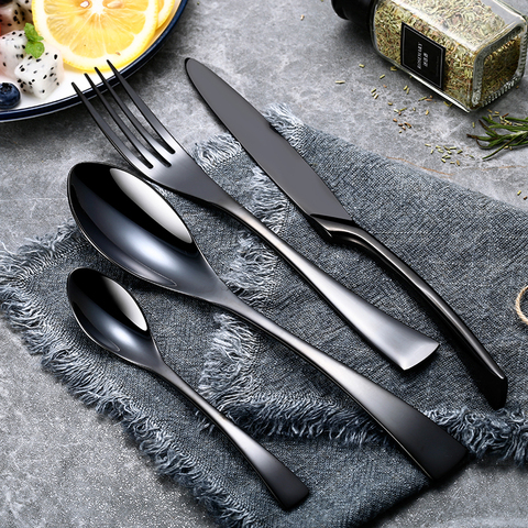24Pcs/set Stainless Steel Black Cutlery Set 20Pcs/set Dinnerware Tableware Silverware Sets Dinner Knife and Fork Drop Shipping ► Photo 1/6