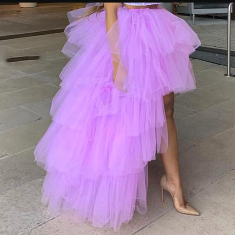 Lavender High Low Tulle Skirts 2022 High Street Custom Made Long Tiered Tulle Skirt Women To Party Female Maxi Tulle Skirt ► Photo 1/6