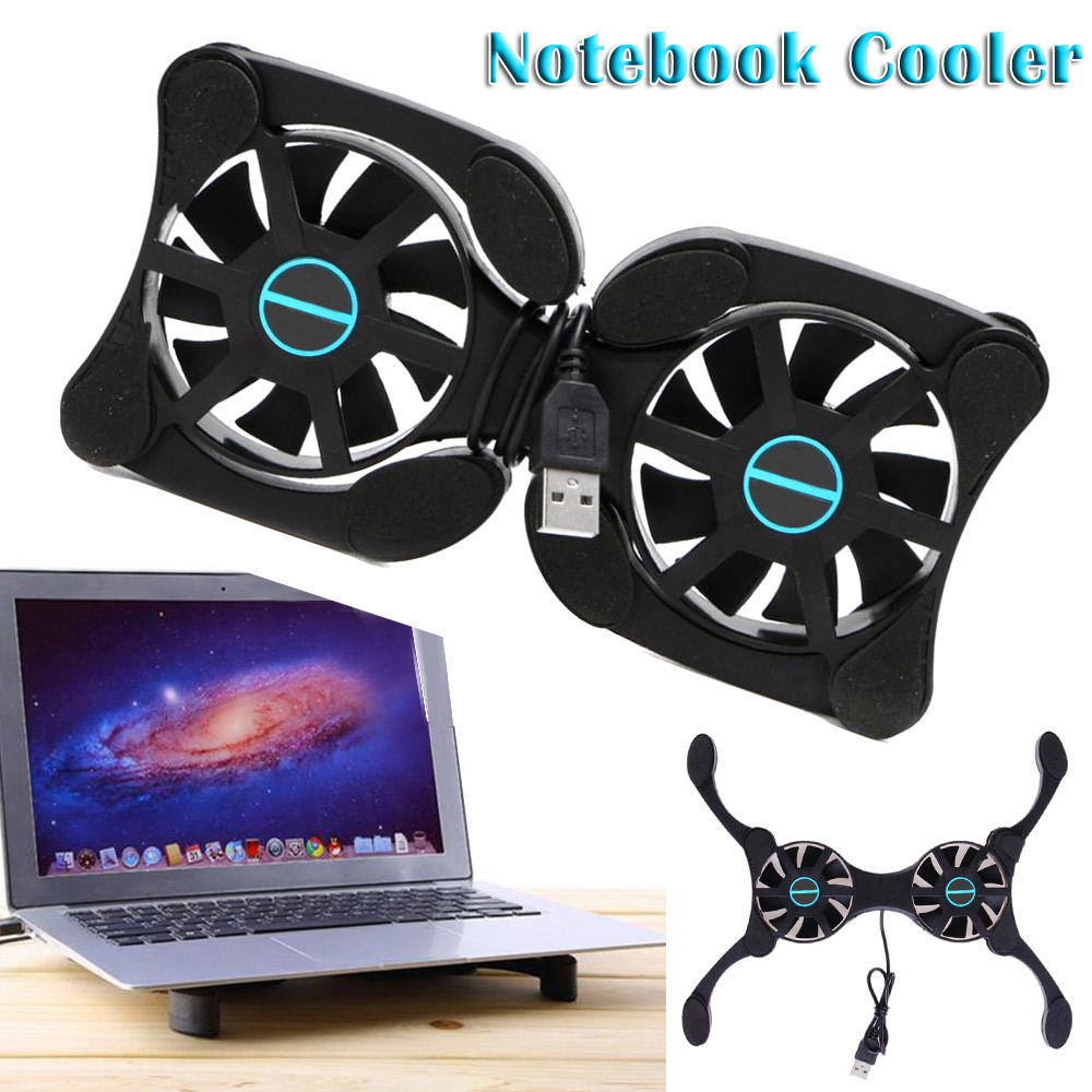 Black USB Double Fans Port Mini Portable Octopus Notebook Fan Cooler Cooling Pad For 14 inch Laptop with LED Light