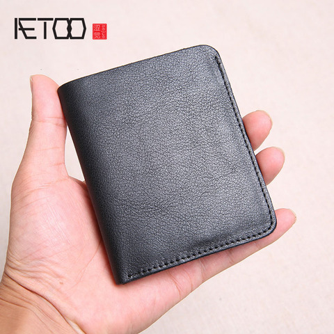 AETOO Wallet Men's Short Leather Top Layer Leather Slim Mini Wallet women's Vertical Student Manual Wallet Soft Leather ► Photo 1/6