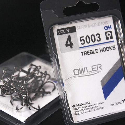 15pcs/box 5003 owner Treble Hooks Black nickel Size 1/2/4/6/8/10/12/14# Steel Carbon Material Barbed Hook Round for pike Bass ► Photo 1/6