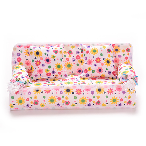 1Set Cute Miniature Doll House Furniture Flower Cloth Sofa With 2 Cushions For Doll Kid's Play House Toys ► Photo 1/6