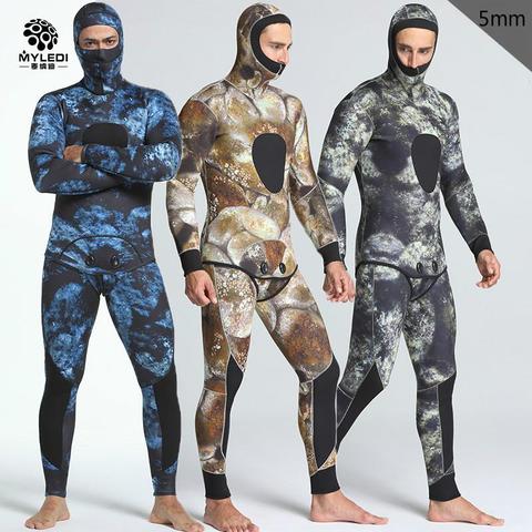 Mens 5mm wetsuit camouflage two pieces of men's spearfishing warm fishing suit camo surfers with chloroprene  diving suit ► Photo 1/6