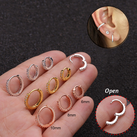 1PC 6-10mm Silver & Gold  Color Tone CZ Helix Cartilage Hoop Earring Tragus Rook Snug Ear Piercing Jewelry ► Photo 1/5