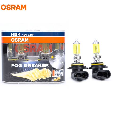 OSRAM 9006 HB4 12V 51W 2600K 9006FBR P22d Fog Breaker Series 200% Xenon Yellow Light 60% More Bright Auto Halogen Lamps Pair ► Photo 1/6