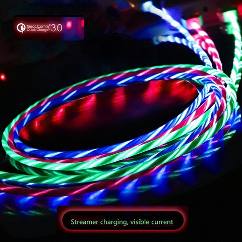 Micro USB Cable LED glowing Flowing Visible Light Luminescent 3.0 Charge Cord Type-C USB Cable for Samsung Xiaomi Huawei iPhone ► Photo 1/6
