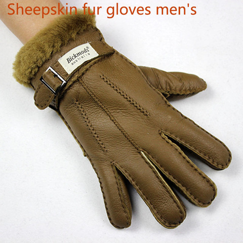 Sheepskin Fur Gloves Men's Thick Winter Warm Large Size Outdoor Windproof Cold Hand Stitching Sewn Leather Finger Gloves ► Photo 1/6